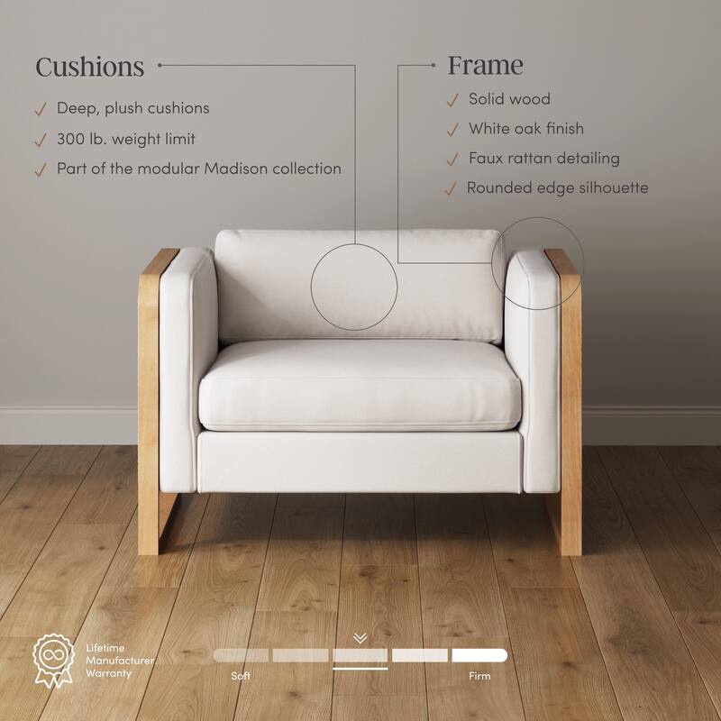 Madison Modern Upholstered Modular Sofa or Couch for Living Room with Solid Wood Legs