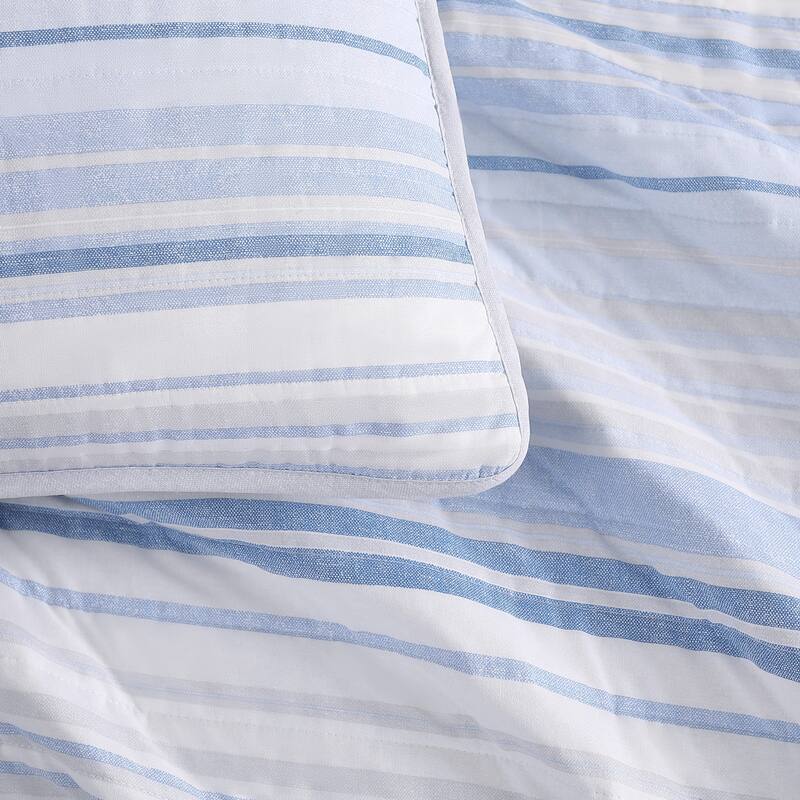 Tommy Hilfiger Bold Stripe Textured Cotton Reversible Blue Quilt Set