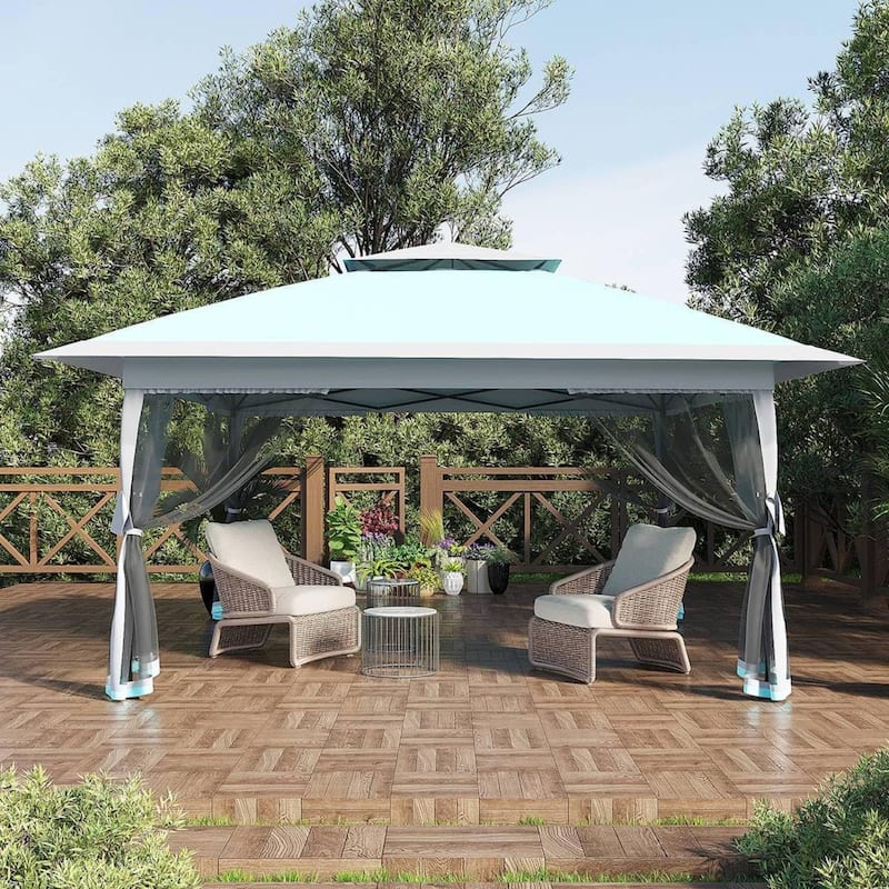 12x12 Ft Pop Up Gazebo Canopy Tent for Backyard Patio Garden with 4 Sand Bags - N/A - Blue