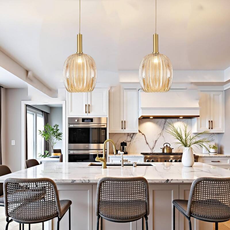 11” Kitchen lighting gold bulbs light glass, metal pendant light