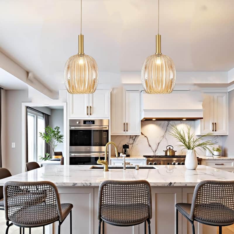 11” Kitchen lighting gold bulbs light glass, metal pendant light