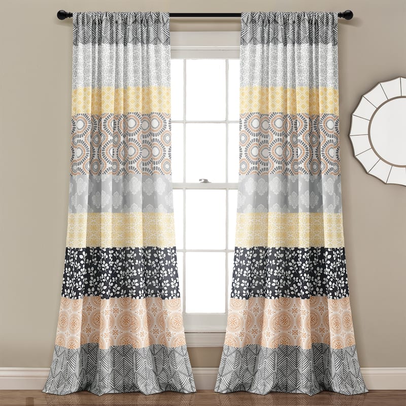 The Curated Nomad La Boheme Striped Window Curtain Panel Pair - 84 Inches - Yellow/Gray