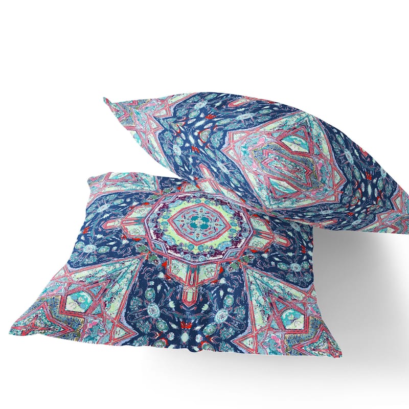 HomeRoots Set of Two 16" X 16" Blue and Pink Blown Seam Floral Indoor Outdoor Throw Pillow - 16.00' X '16.00' X '5.00