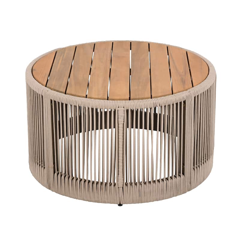 Outdoor Rattan rope & Acacia Wood Coffee Table - Patio Balcony Furniture for Garden, Yard, Balcony - Weather Resistant