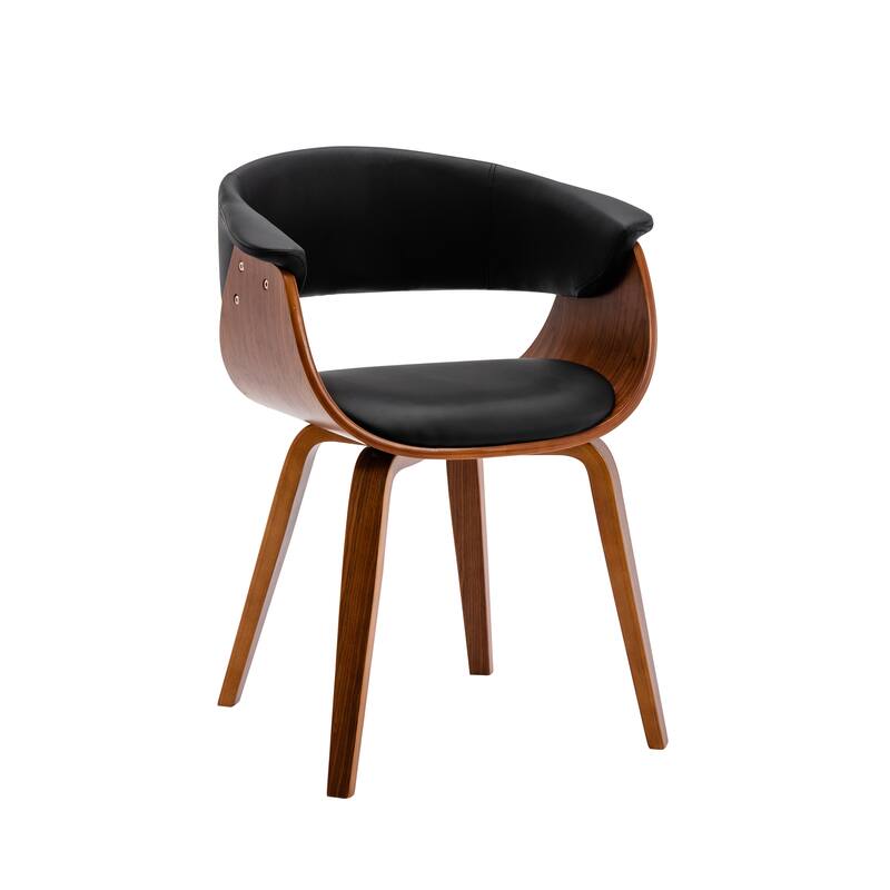 Porthos Home Meir Dining Chair, PU Leather Upholstery, Walnut Wood Legs - Black