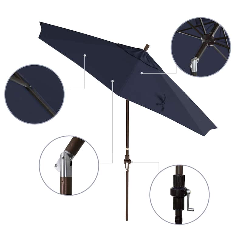 California Umbrella 9' Rd Golden State Series Patio Umbrella Bronze Aluminum Frame Crank Lift Collar Tilt Olefin Royal Blue