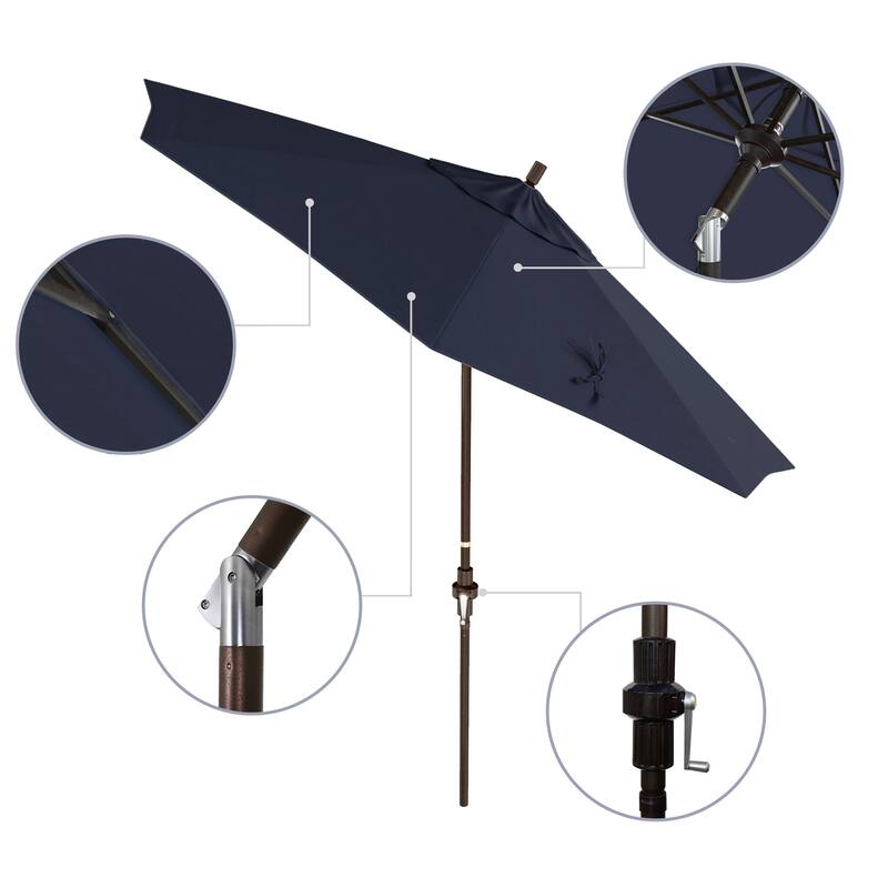 California Umbrella 9' Rd. Aluminum Market Umbrella, Deluxe Crank Lift with Collar Tilt, Bronze Frame Finish, Olefin Fabric
