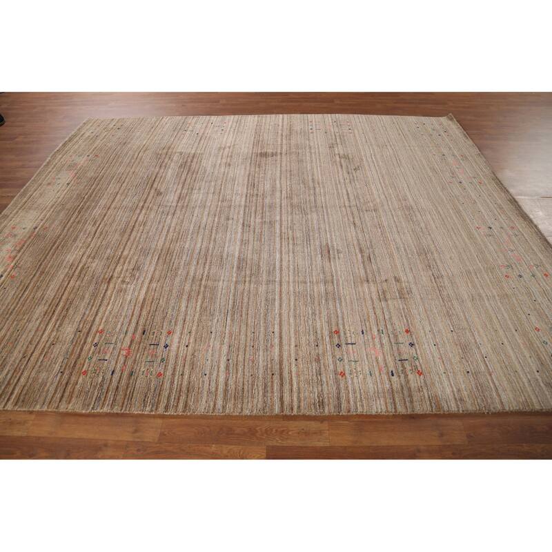 Striped Tribal Gabbeh Indian Area Rug Hand-Knotted Wool Carpet - 8'0"x 9'8"