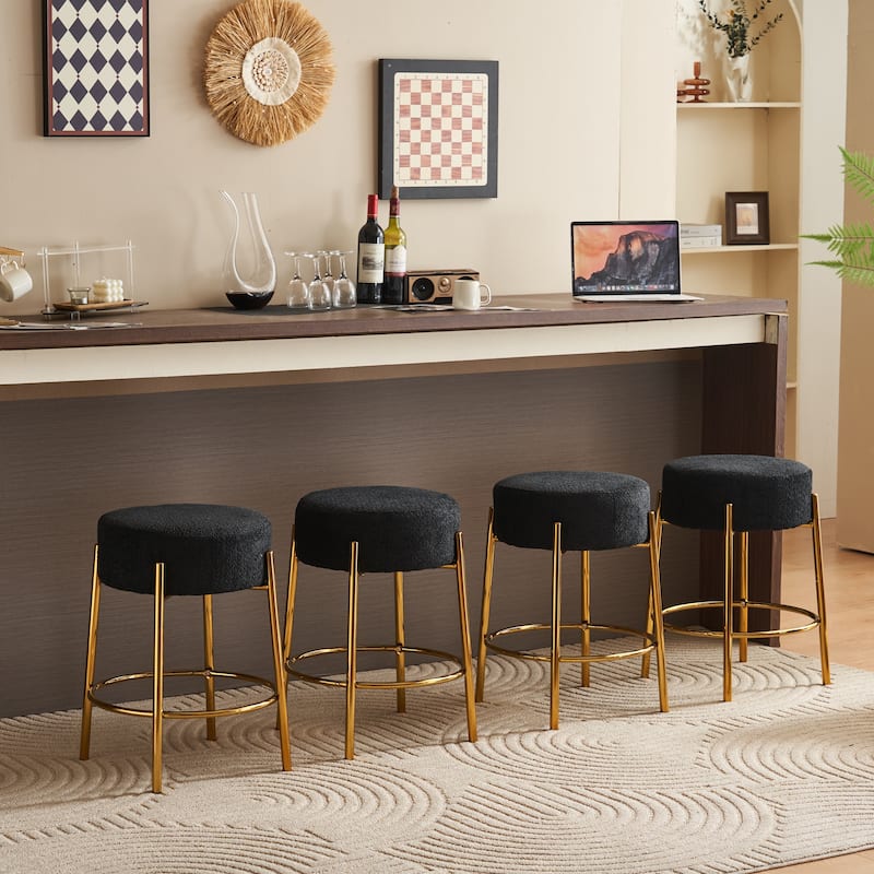 Set of 2 Contemporary Round Upholstered Dining Stools, Bar Stools