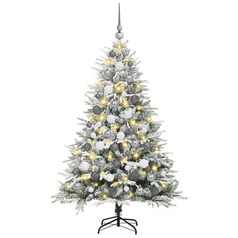 vidaXL Artificial Christmas Tree LED&Ball Set&Flocked Snow Decoration PVC&PE