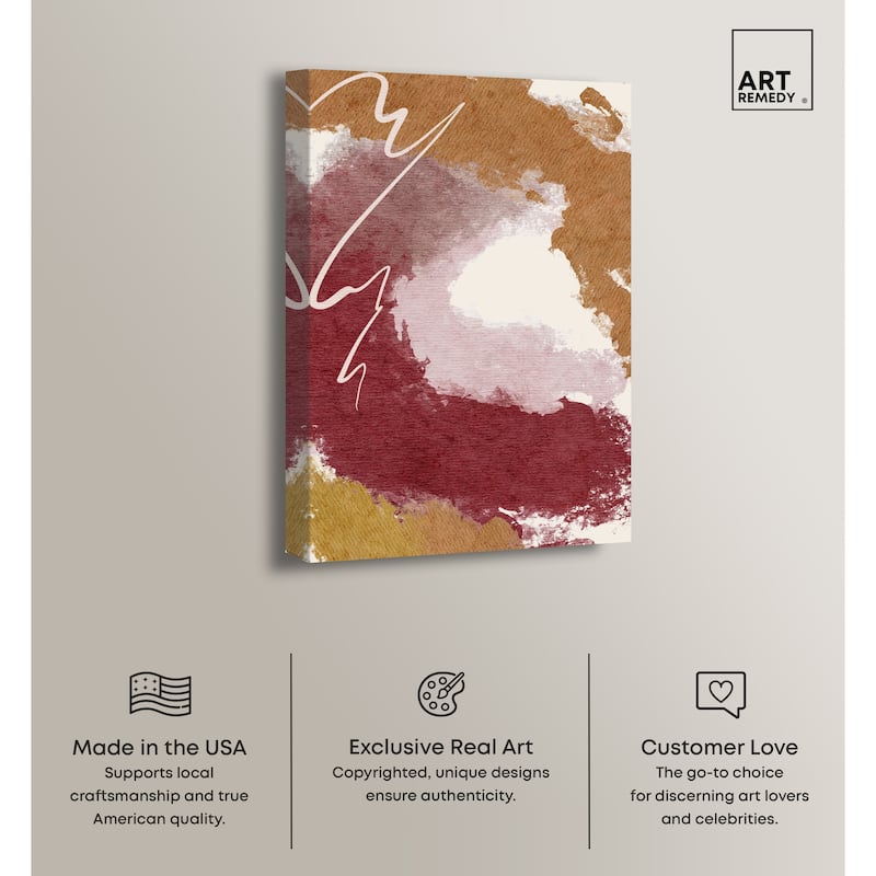 Art Remedy Burgundy And Cork Gallery Wrapped Boho Abstract 1 Piece Canvas Wall Art