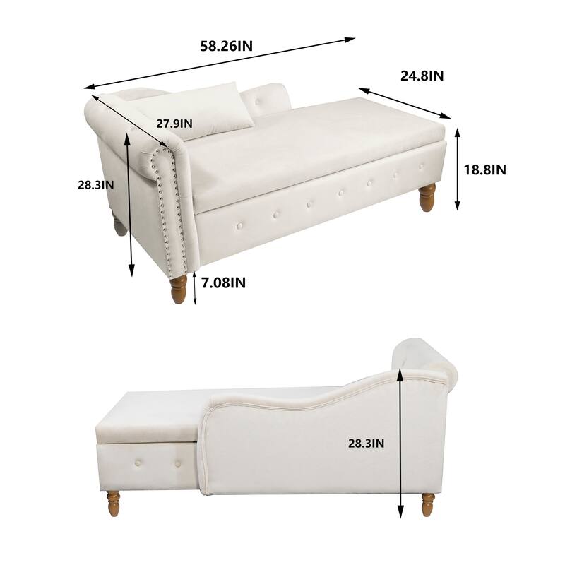 Upholstered Chaise Lounge with Storage, Button Tufted Sofa Chair with Left Armrest & Nailhead Trim, Modern Velvet Lounge Chair