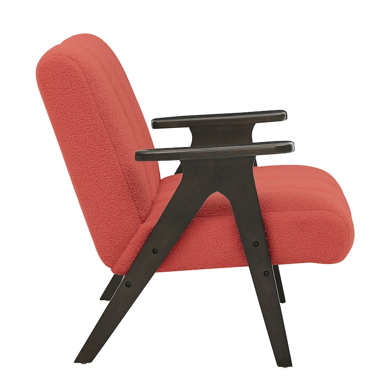Roundhill Furniture Rella Modern Teddy Sherpa Fabric Accent Chair with Espresso Wood Frame