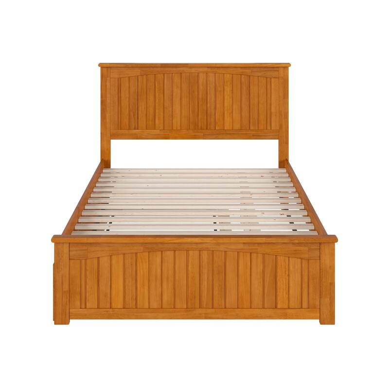 Solid Wood Platform Bed with Trundle - Full Size, Rustic Style, Light Toffee Finish