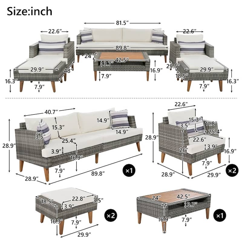 Outdoor Wicker 6-piece Sofa Set with Double Cushions