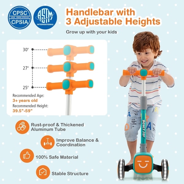 Honeyjoy Folding Adjustable Kids Toy Scooter W/LED Flashing Wheels