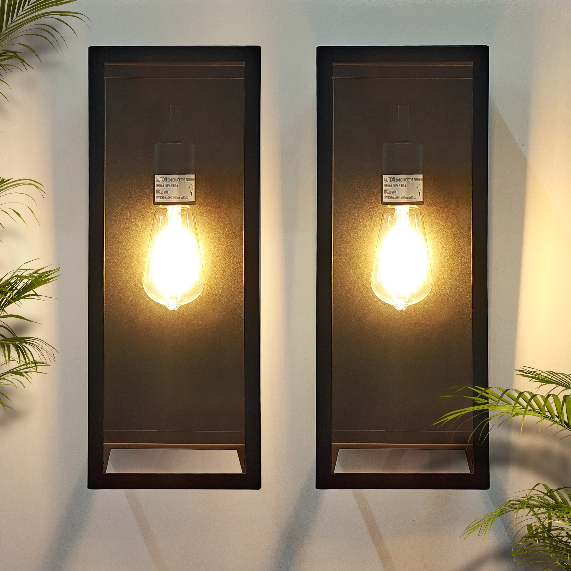 Modern Outdoor Wall Lanterns,with Rectangular Metal & Glass Sconce, Waterproof Exterior Wall Light for Patio/Front Door/Garden