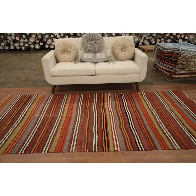 Hand Woven Oriental 100% Wool Carpet Southwestern Geometric Oranges & Rust Kilim Area Rug - 9' 7'' X 4' 10''