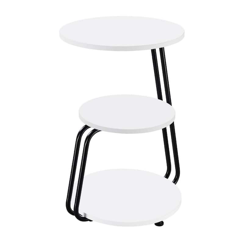 26 Inch Side End Table, 3 Tier Design, Black Metal Frame, White Finish