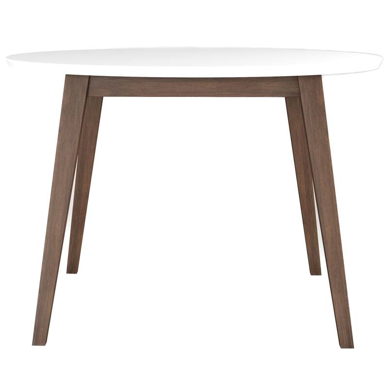 Paloma Mid-Century Modern Round Dining Table in White Solid Wood, 43.3 Inches for Kitchen, Dining Room, Dinette, Breakfa