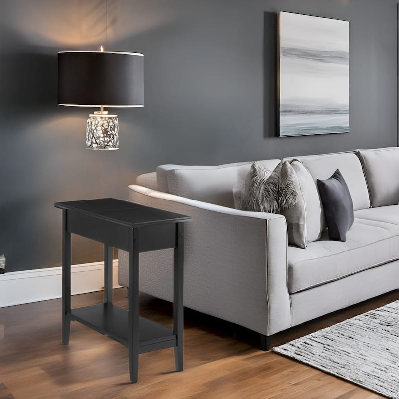 Wooden Flip-Top Side Table with Spacious Storage, Compact Space-Saving Design and Convenient Shelf