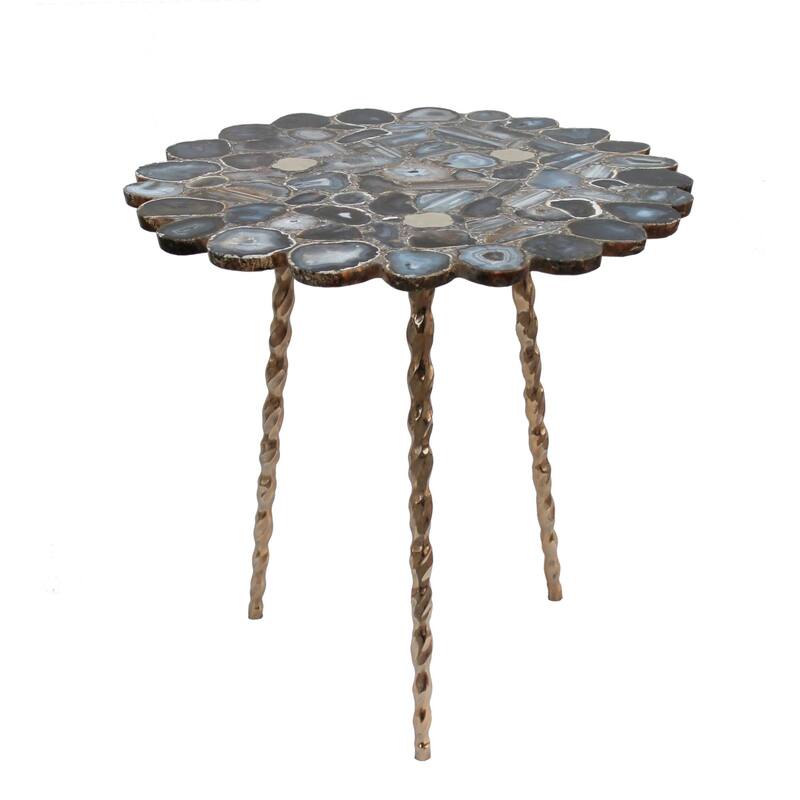 Agate Brass Inlay Centre Table with Tri Leg - 30" - Black