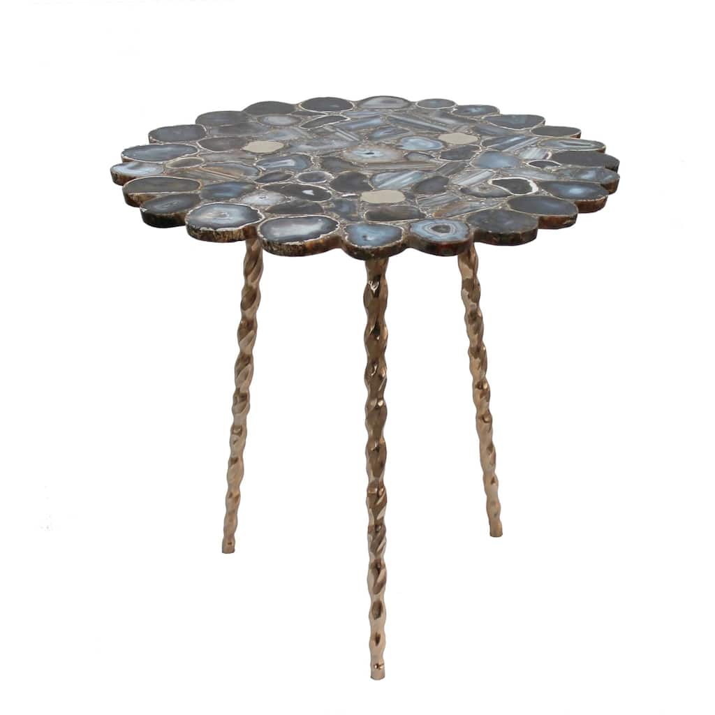 Agate Brass Inlay Centre Table with Tri Leg - 30" - Black