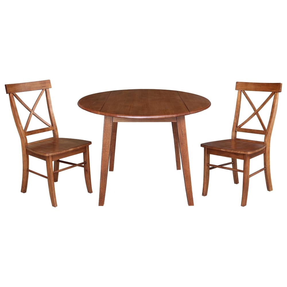 42" Solid Wood Round Dual Drop Leaf Table with Dining Chairs