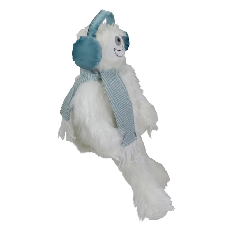 Plush Sitting Yeti with Earmuffs Christmas Figure - 18" - White and Blue