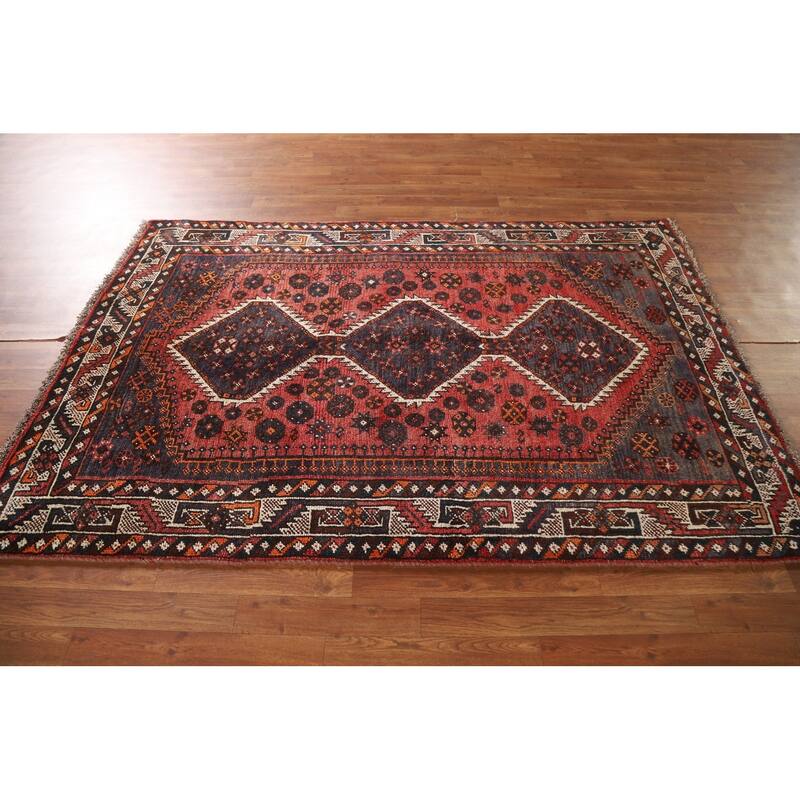 Qashqai Persian Vintage Area Rug Bedroom Handmade Wool Carpet - 4'5"x 6'11"