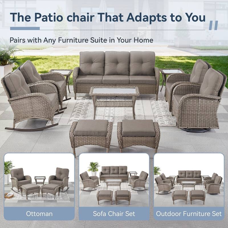 Gymojoy Patio Furniture Set PE Wicker Rocking Chairs & Side Table