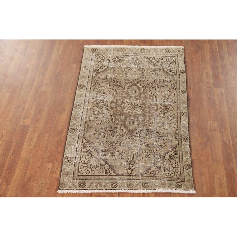 Hand Knotted Oriental 100% Wool Carpet Traditional Floral Brown Tabriz Area Rug - 4' 8'' X 3' 3''