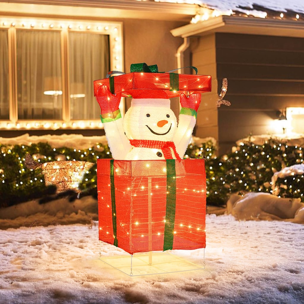 Costway Lighted Snowman in Gift Box Christmas Decoration with 100 LED - as pic shows - See Details
