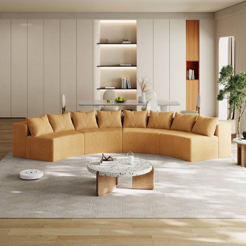 Half Moon Sectional Sofa Convertible Modular Couches Plush Corduroy Sleeper Sofa Bed Symmetrical Loveseat Sofa