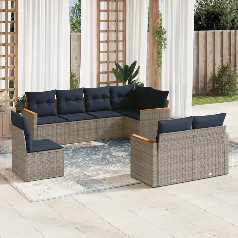 vidaXL Patio Sofa Set with Cushions Outdoor Conversation Furniture Poly Rattan - 24.4x 24.4x 27.2