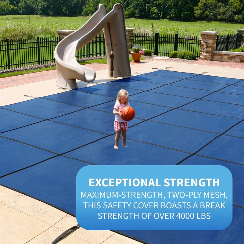 Blue Wave 18-Year Rectangular Mesh Safety Cover for In-Ground Pools - Blue