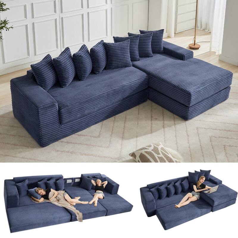 Corduroy L-shaped Chaise Sectional Sofa Convertible Sleeper Sofa Bed