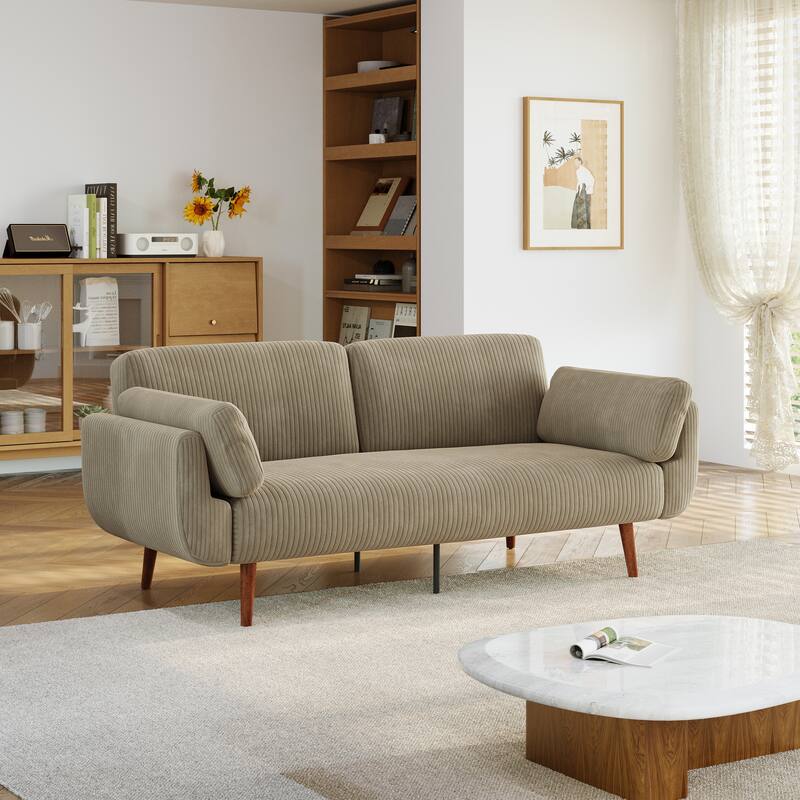 73" W Upholstered Corduroy Convertible Sleeper Sofa Bed with Pillows