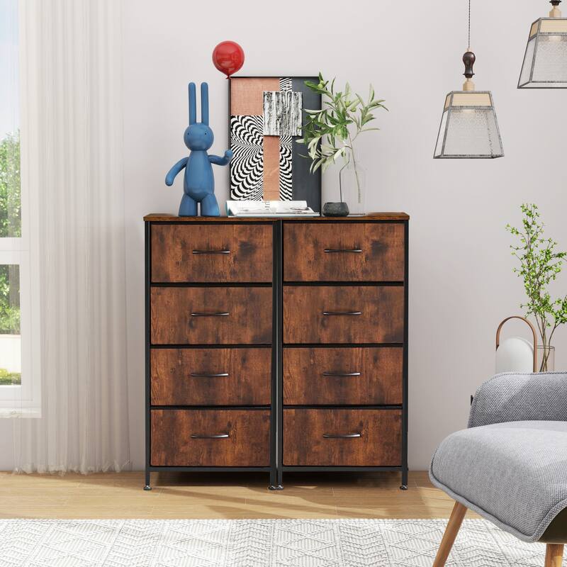 4 Drawers Dresser Storage Organizer Unit w/Removable Fabric Bins, Steel Frame Wood Top