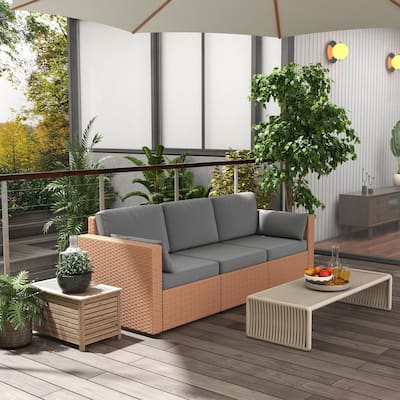 Outsunny Wicker Patio Couch, PE Rattan 3-Seat Sofa, Outdoor Furniture