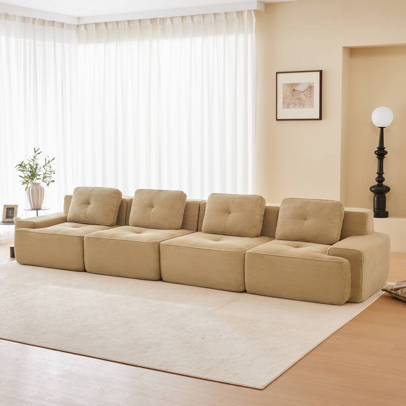153" Modern Modular Corduroy Sectional Sofa, 4-Seater, Tufted Design