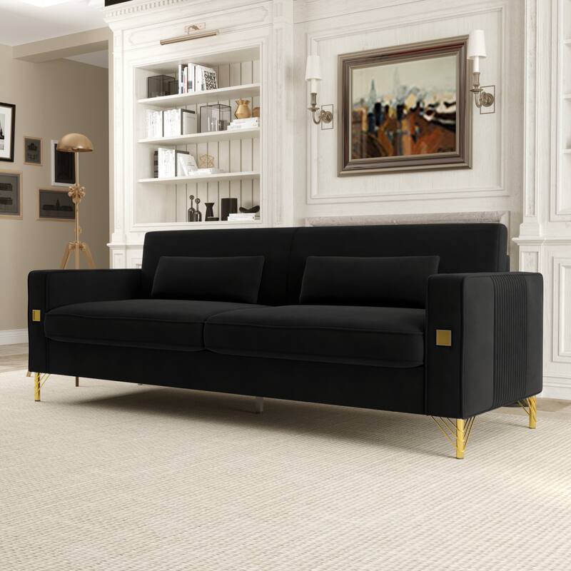 Black Velvet 3-seater Sofa with Gold Accents