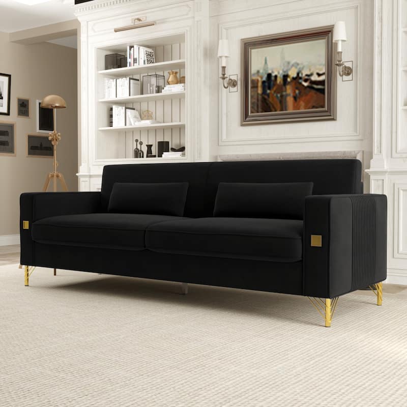 Velvet 3-seater Sofa with Gold Accents