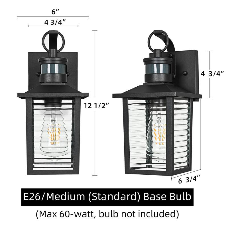 13 in. Sand Black 1-Light Motion Sensing Outdoor Wall Sconce with Dusk to Dawn and Clear Glass Shade