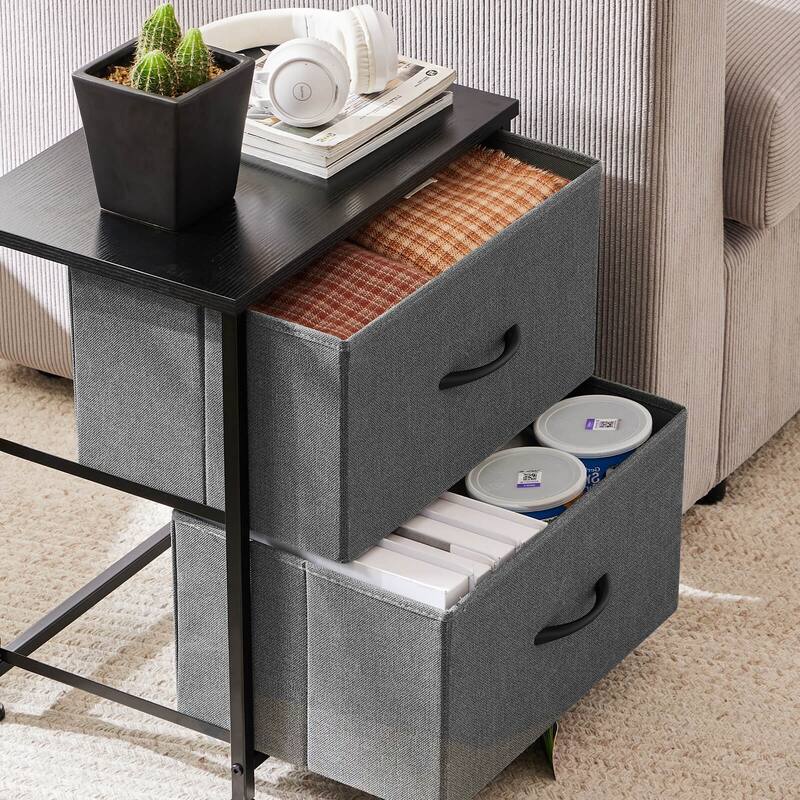 2-Drawer Dresser Chest, Small Fabric Nightstand with Wooden Top and Adjustable Feet,18x20 inch