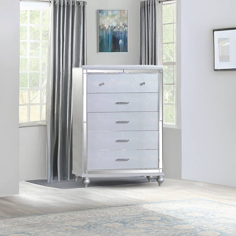 Sterling 4PC/5PC Contemporary Bedroom Set with Mirror Accents and LED Enhancements
