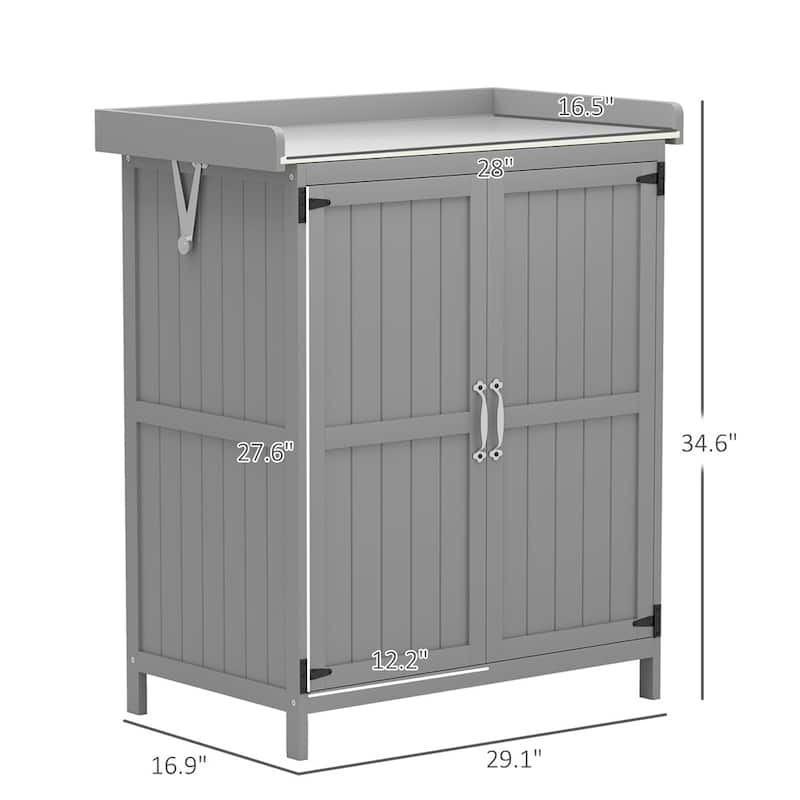 Wooden Outdoor Storage Shed with Stainless Steel Top & Inner Shelf - 29.1" W x 16.9" D x 34.6" H