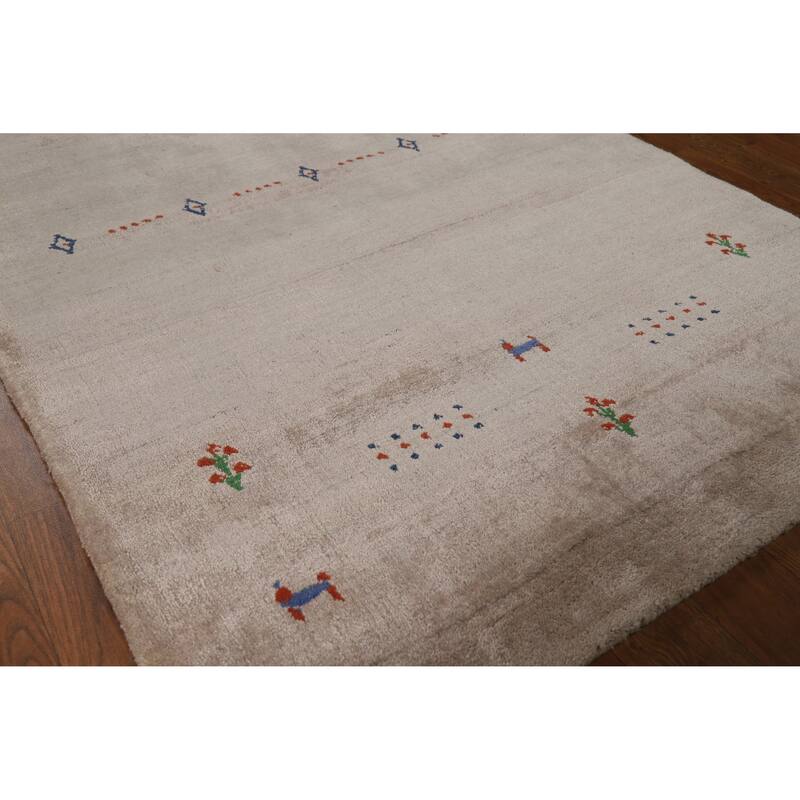 Tribal Gabbeh Indian Foyer Rug Handmade Beige Modern Silk Carpet - 3'0"x 5'0"