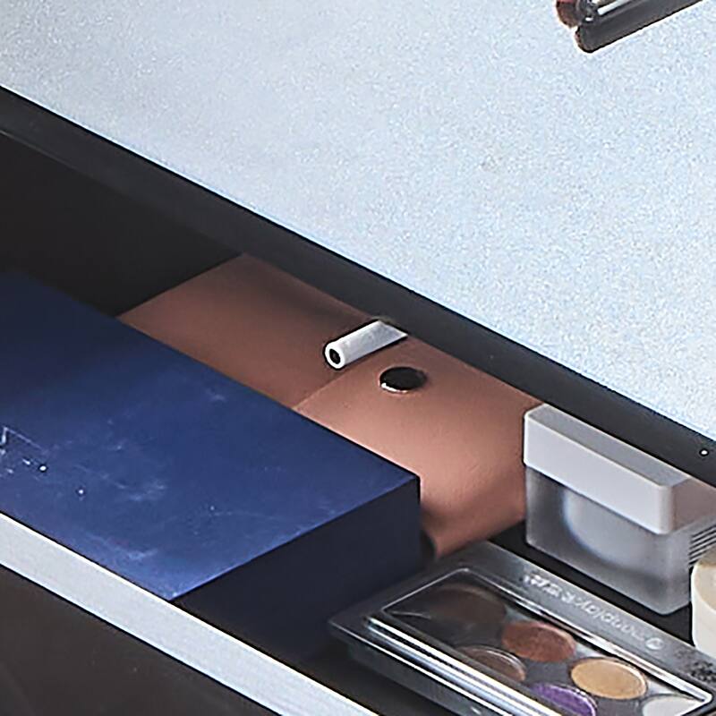 Modern Makeup Vanity Desk with LED Lights & Mirror, Extendable Dressing Table Set with Stool, 4 Drawer & Side Cabinet