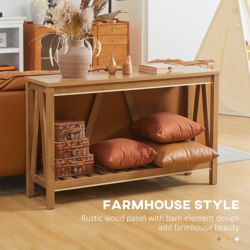 Console Table, Farmhouse Entryway Table with Storage Slatted Shelf, Rustic Sofa Table with Anti-Tipper for Living Room